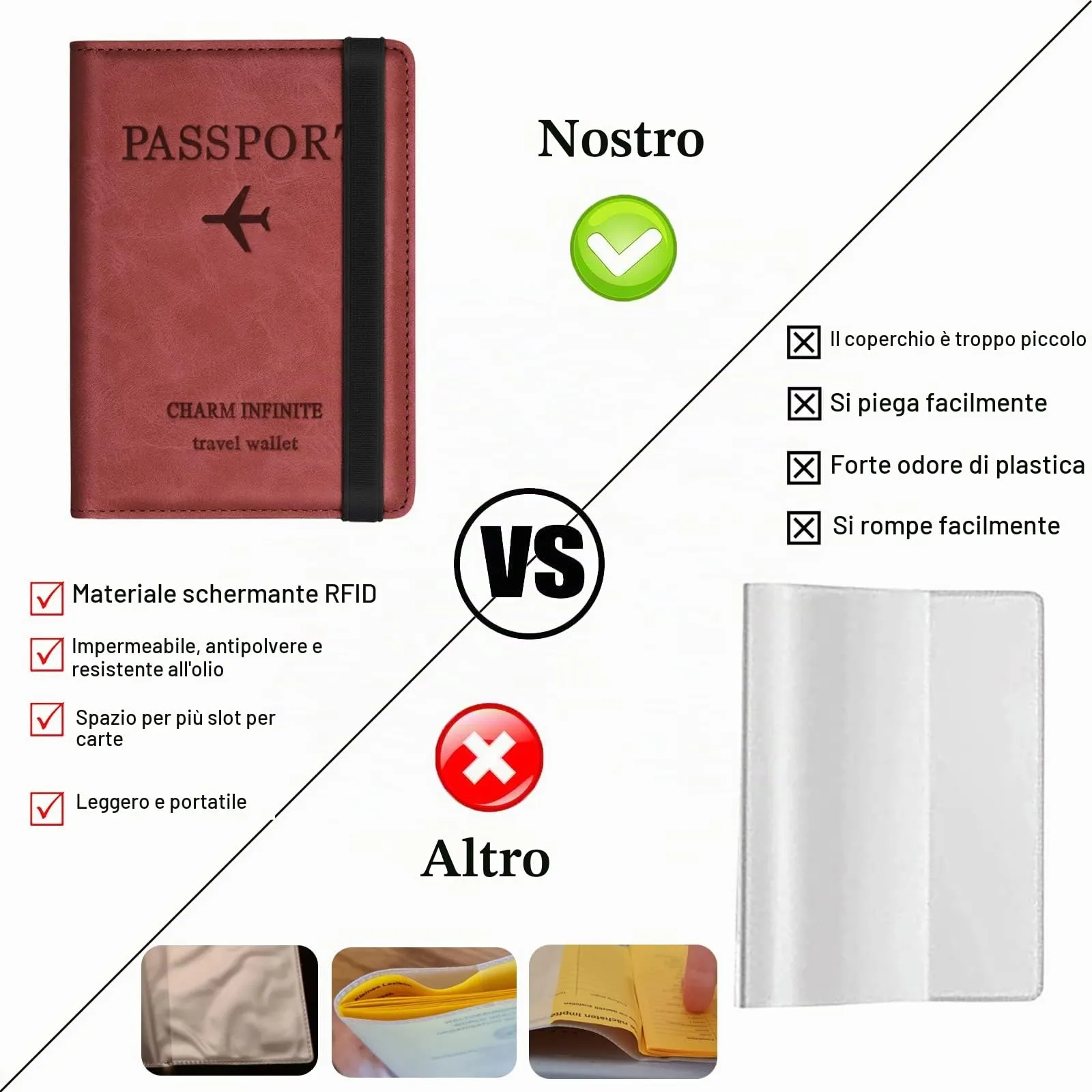 Toctax Custodia per Passaporto con Blocco RFID, 150mm x 110mm (Rosso) - immagine 2