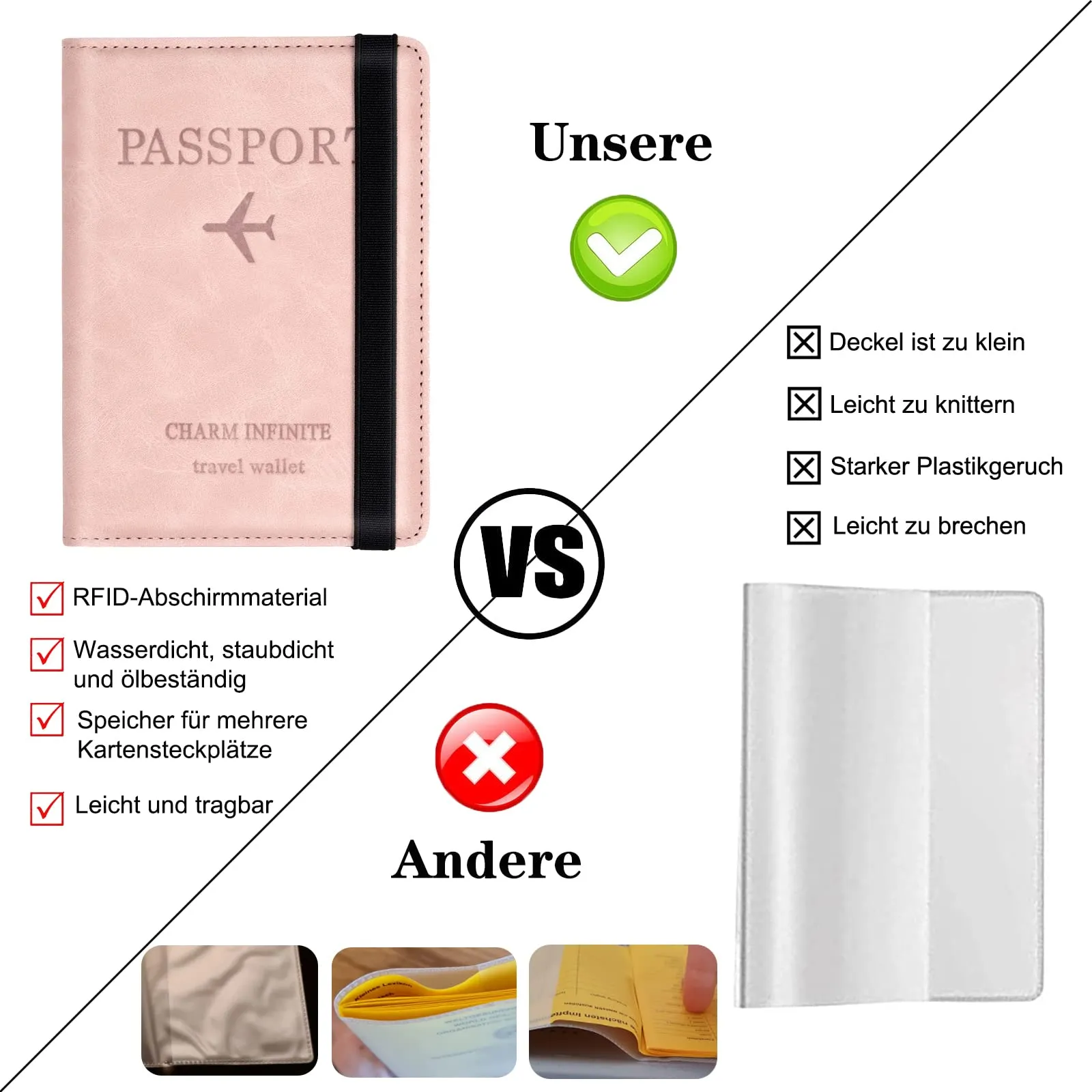 Toctax Custodia per Passaporto con Blocco RFID, 150mm x 110mm (Rosa) - immagine 2