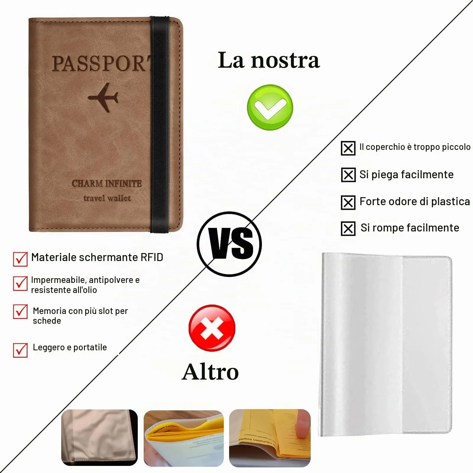 Toctax Custodia per Passaporto con Blocco RFID, Marrone - immagine 2