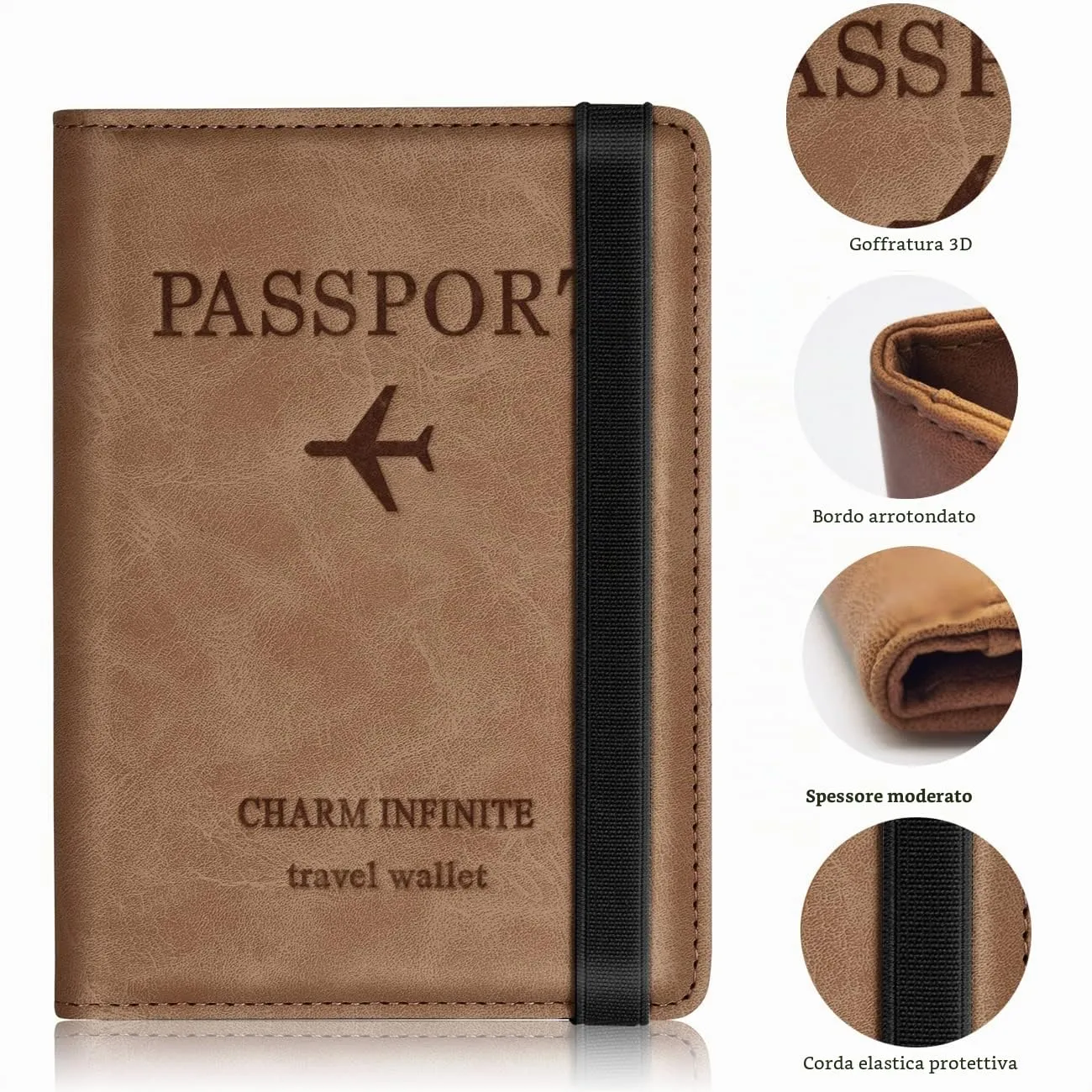 Toctax Custodia per Passaporto con Blocco RFID, Marrone - immagine 4