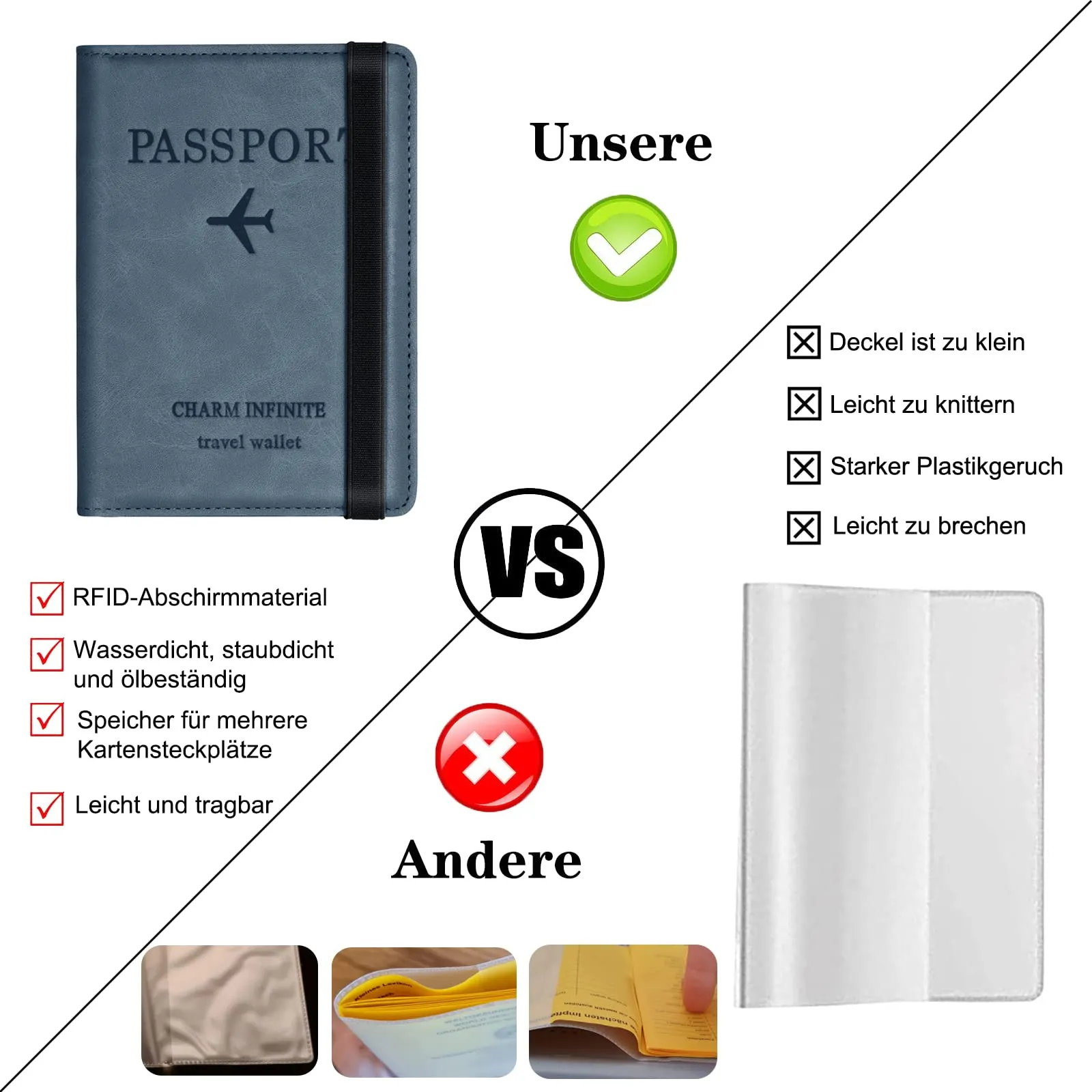 Toctax Custodia per Passaporto con Blocco RFID, 150mm*110mm (Blu) - immagine 2