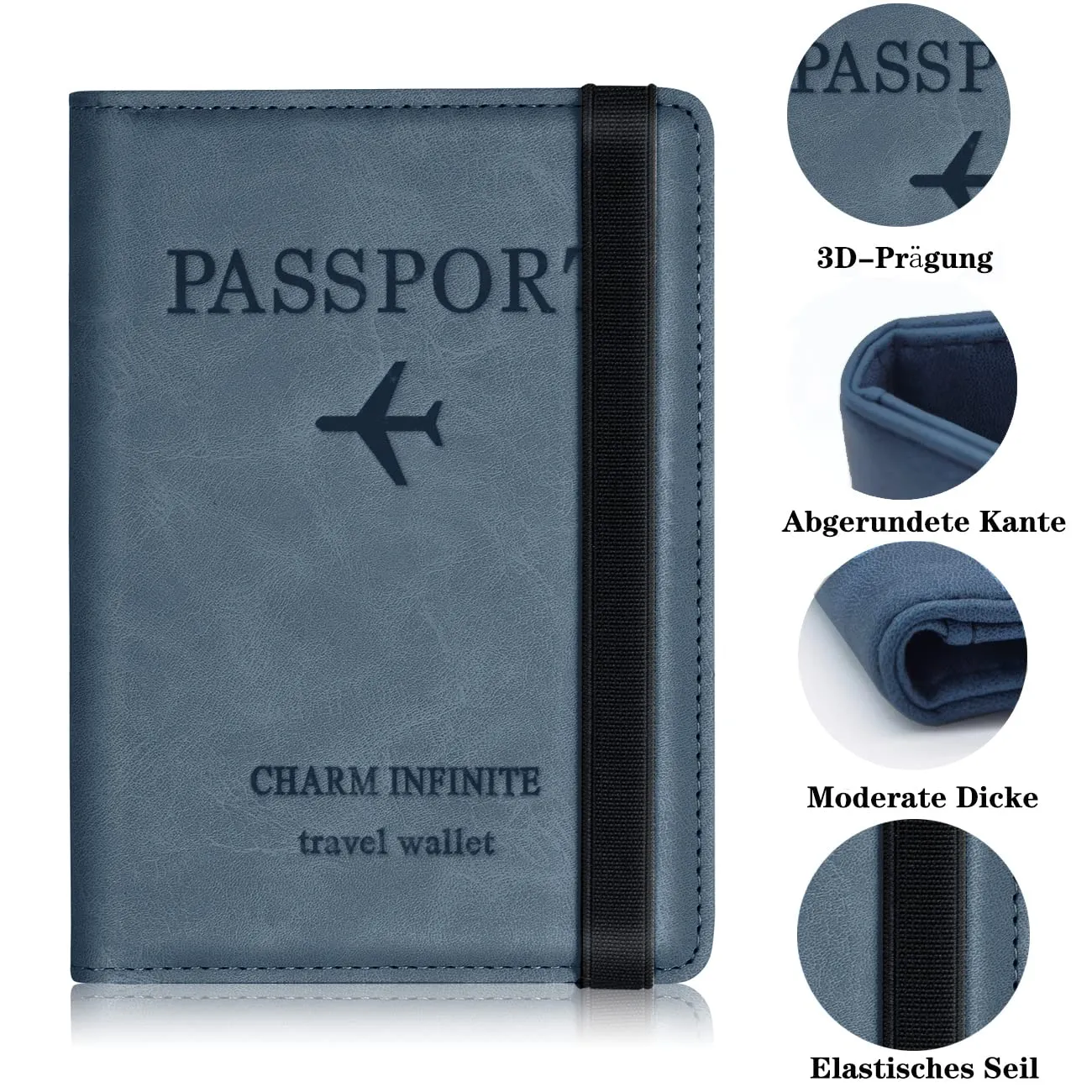 Toctax Custodia per Passaporto con Blocco RFID, 150mm*110mm (Blu) - immagine 4