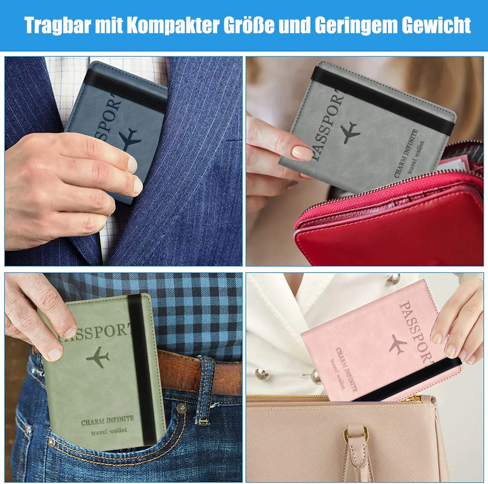 Toctax Custodia per Passaporto con Blocco RFID, 150mm*110mm (Blu) - immagine 6