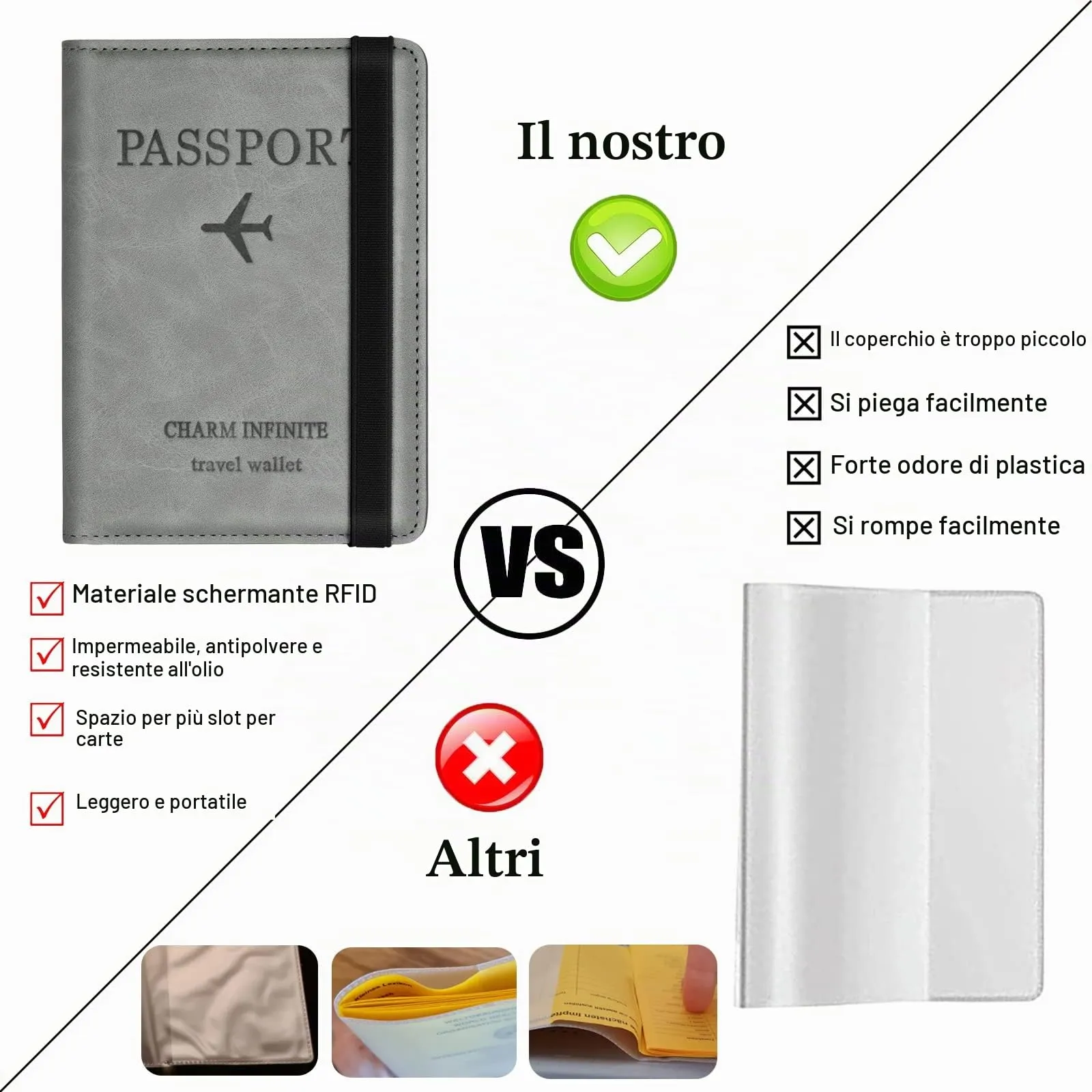 Toctax Custodia per Passaporto con Blocco RFID, Grigio - immagine 2