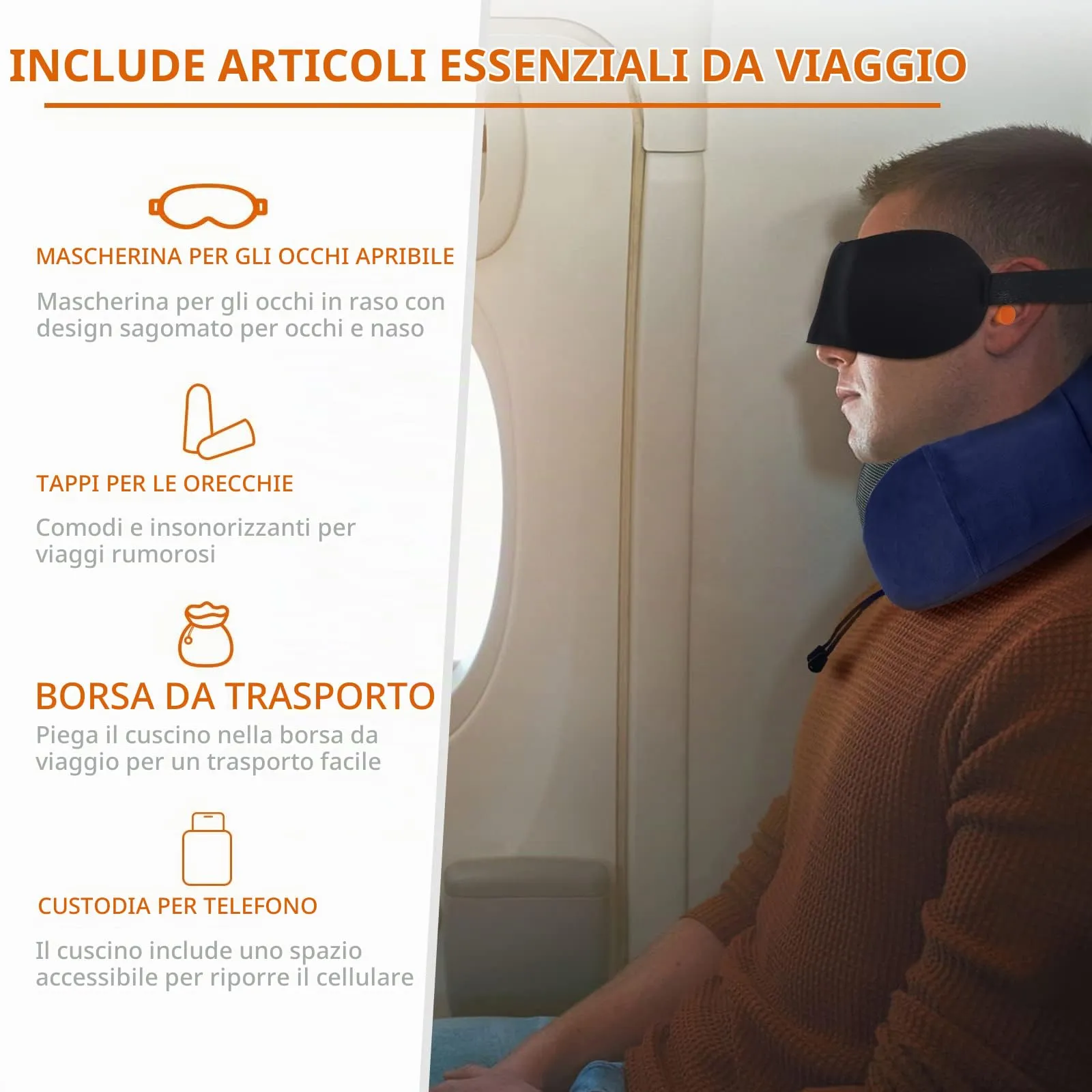 SOMLAW Cuscino da Viaggio in Memory Foam con Maschera per Dormire e Borsa per Trasporto - immagine 2