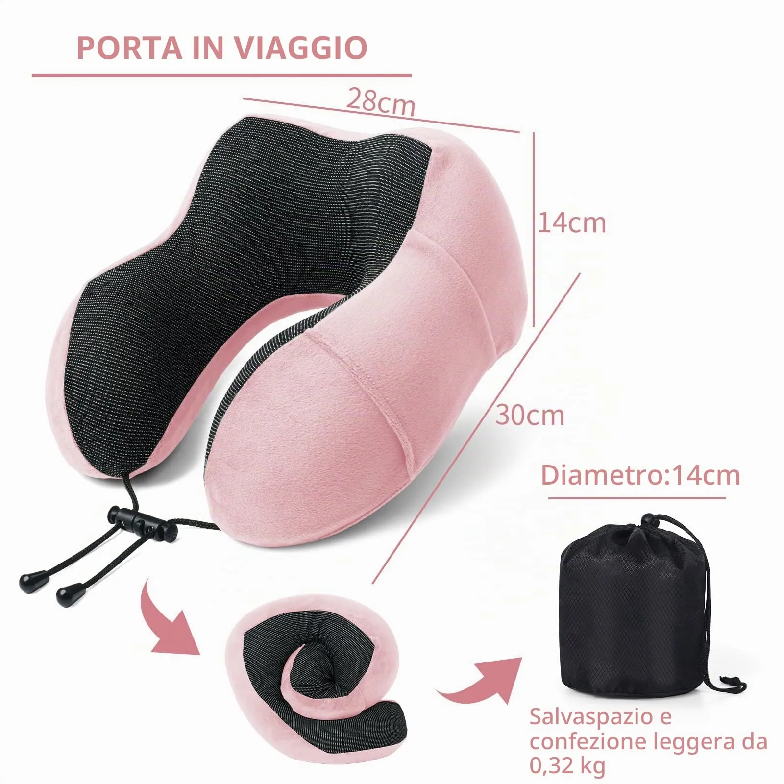 SOMLAW Cuscino da Viaggio in Memory Foam con Maschera per Dormire e Borsa per Trasporto - immagine 4