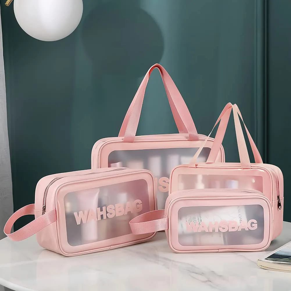 Aucuu Borse Da Toilette Trasparente in PVC e PU, Set di 4 Pezzi, Beauty Case Impermeabile per Viaggio e Cosmetici - immagine 2