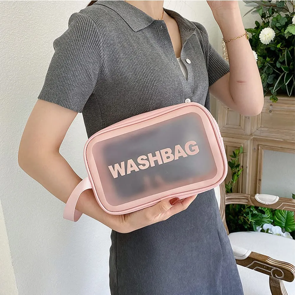 Aucuu Borse Da Toilette Trasparente in PVC e PU, Set di 4 Pezzi, Beauty Case Impermeabile per Viaggio e Cosmetici - immagine 3