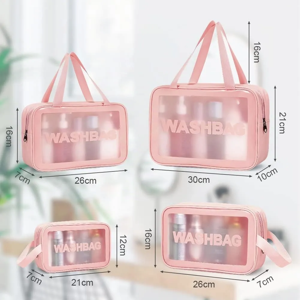 Aucuu Borse Da Toilette Trasparente in PVC e PU, Set di 4 Pezzi, Beauty Case Impermeabile per Viaggio e Cosmetici - immagine 4