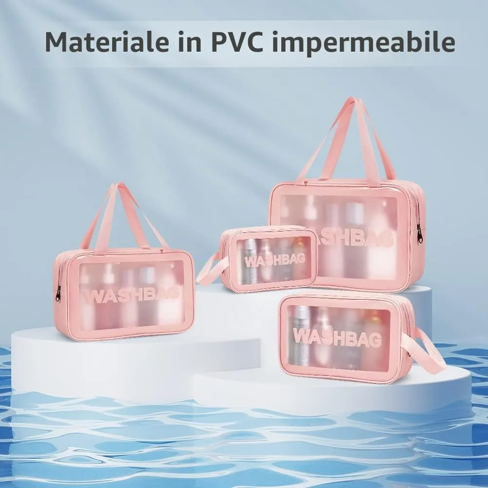 Aucuu Borse Da Toilette Trasparente in PVC e PU, Set di 4 Pezzi, Beauty Case Impermeabile per Viaggio e Cosmetici - immagine 5