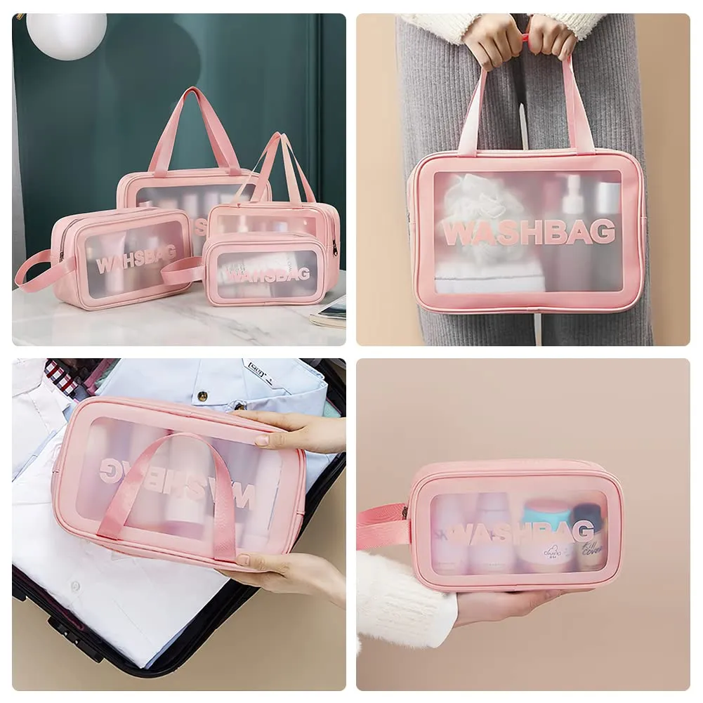 Aucuu Borse Da Toilette Trasparente in PVC e PU, Set di 4 Pezzi, Beauty Case Impermeabile per Viaggio e Cosmetici - immagine 7