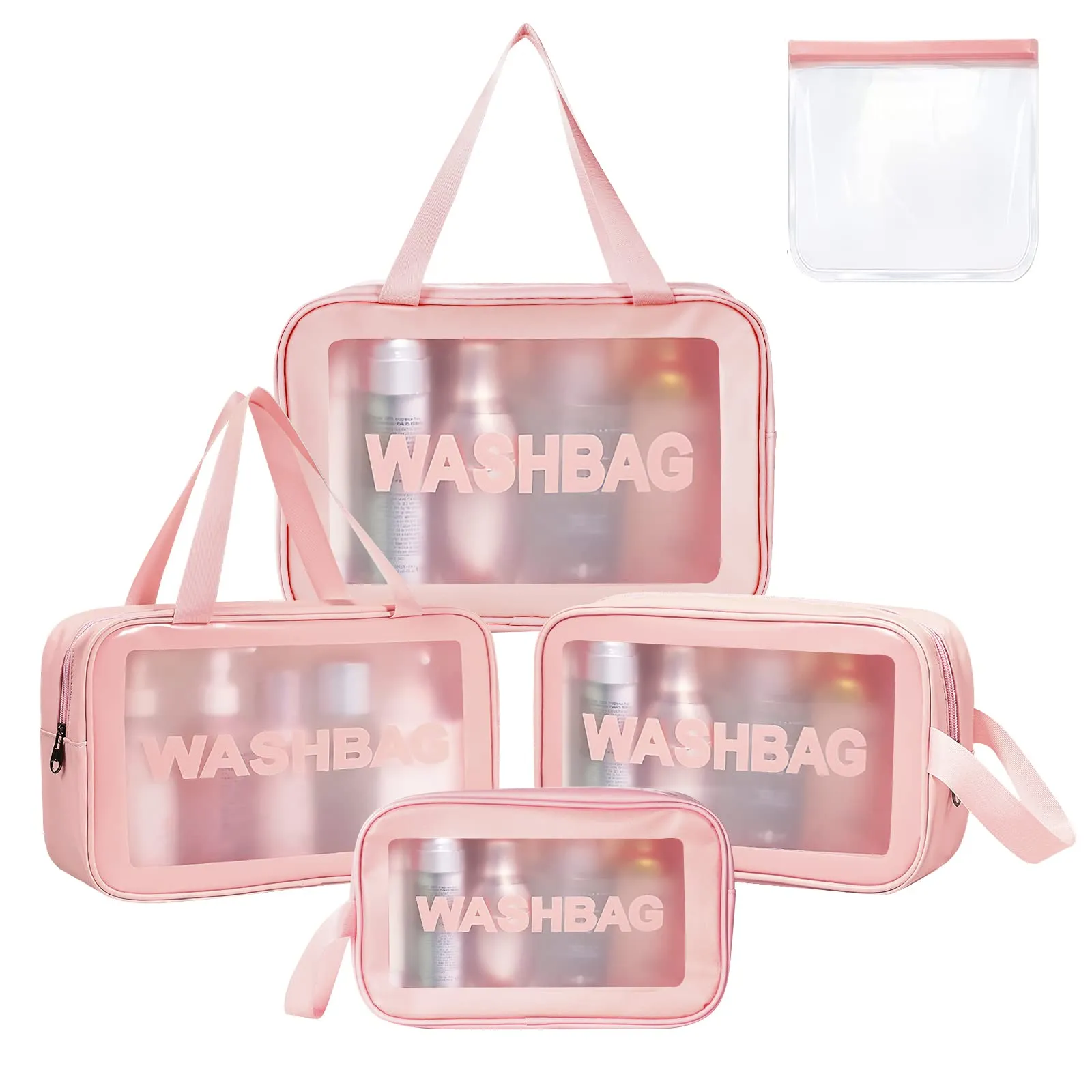 Aucuu Borse Da Toilette Trasparente in PVC e PU, Set di 4 Pezzi, Beauty Case Impermeabile per Viaggio e Cosmetici - immagine 9