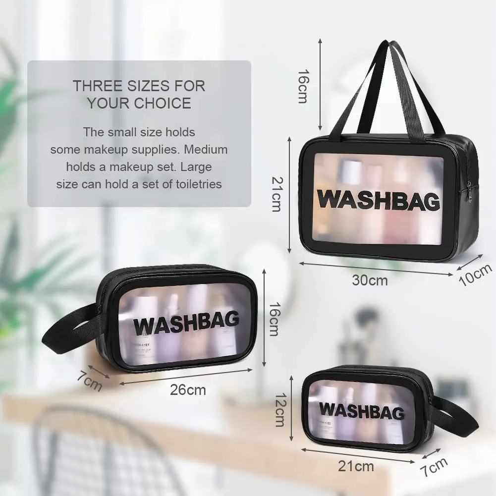 Aucuu Set di 3 Borse da Toilette Trasparenti in PVC e PU, Beauty Case Impermeabile per Viaggio e Cosmetici - immagine 4