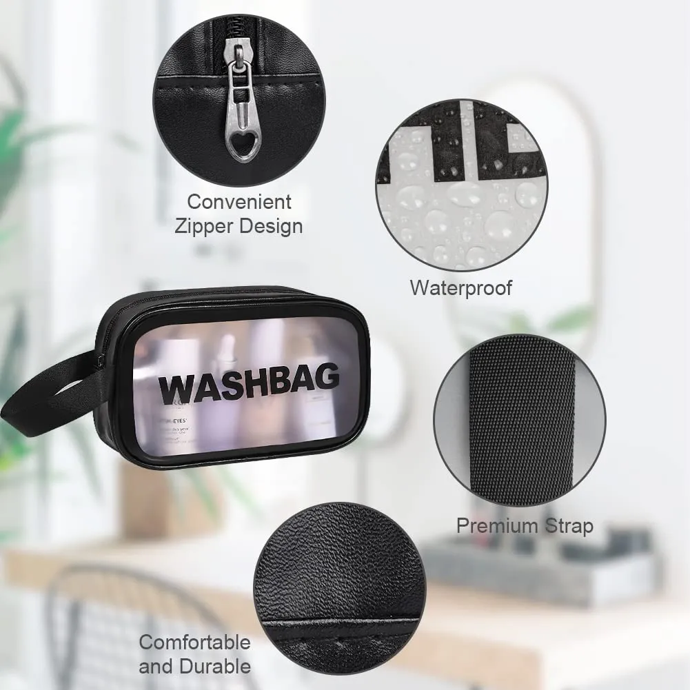 Aucuu Set di 3 Borse da Toilette Trasparenti in PVC e PU, Beauty Case Impermeabile per Viaggio e Cosmetici - immagine 8