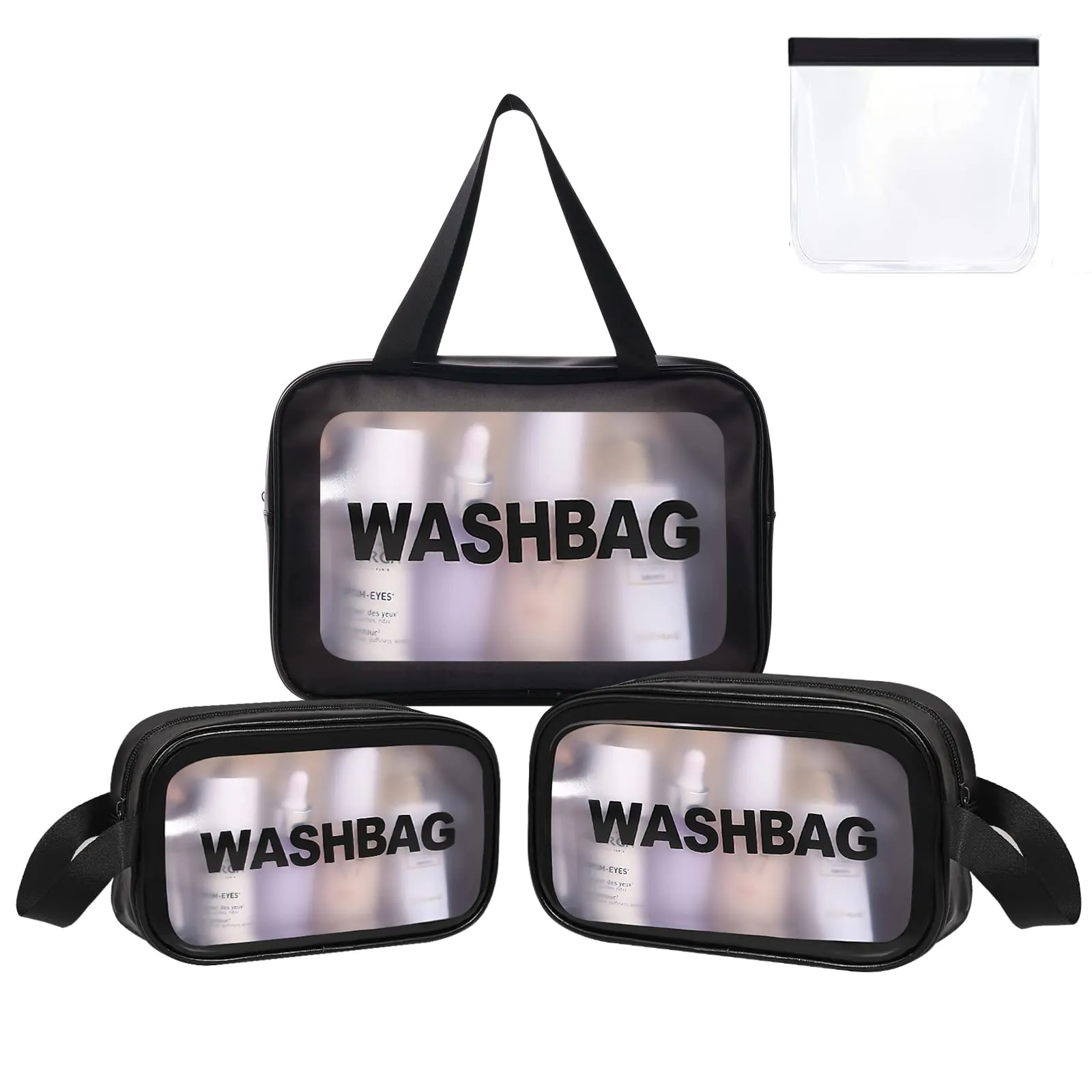 Aucuu Set di 3 Borse da Toilette Trasparenti in PVC e PU, Beauty Case Impermeabile per Viaggio e Cosmetici - immagine 9