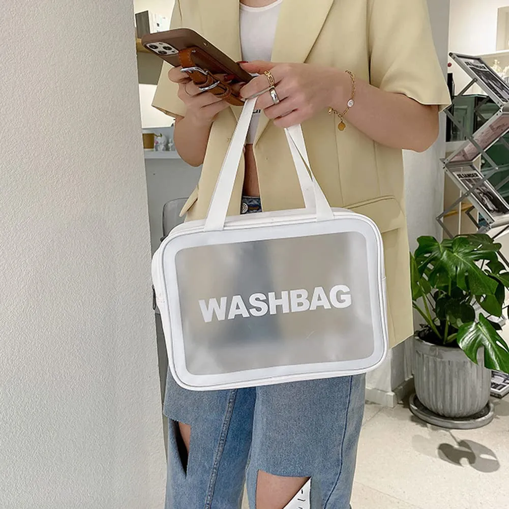 Aucuu Set di 3 Borse da Toilette Trasparenti in PVC e PU, Beauty Case Impermeabile per Cosmetici e Trucco - immagine 3