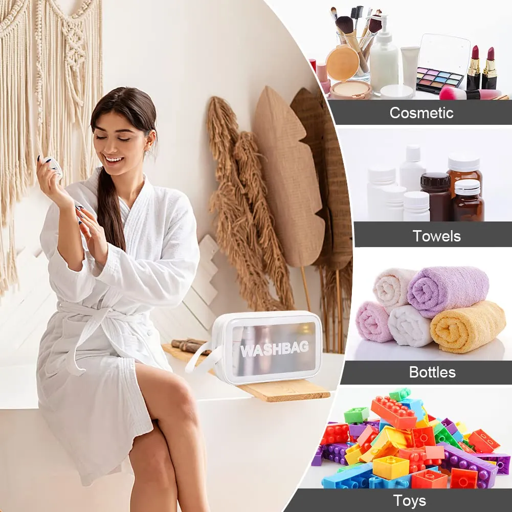 Aucuu Set di 3 Borse da Toilette Trasparenti in PVC e PU, Beauty Case Impermeabile per Cosmetici e Trucco - immagine 6
