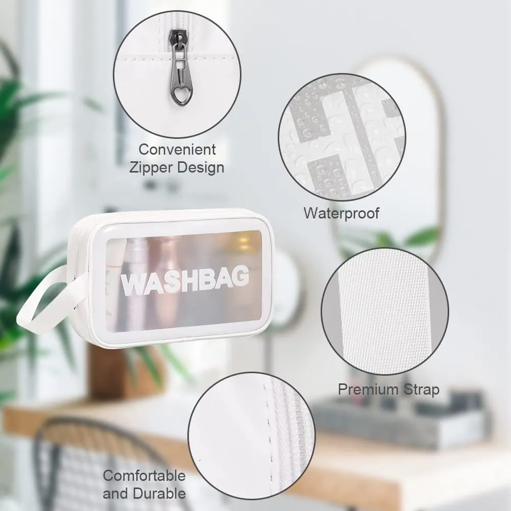 Aucuu Set di 3 Borse da Toilette Trasparenti in PVC e PU, Beauty Case Impermeabile per Cosmetici e Trucco - immagine 8