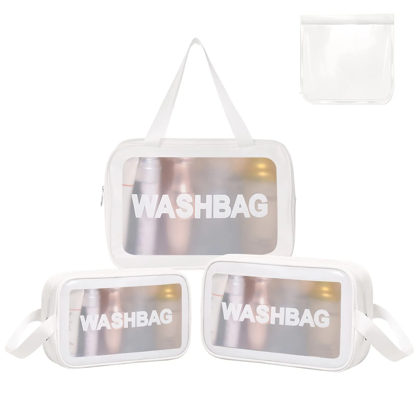 Aucuu Set di 3 Borse da Toilette Trasparenti in PVC e PU, Beauty Case Impermeabile per Cosmetici e Trucco - immagine 9