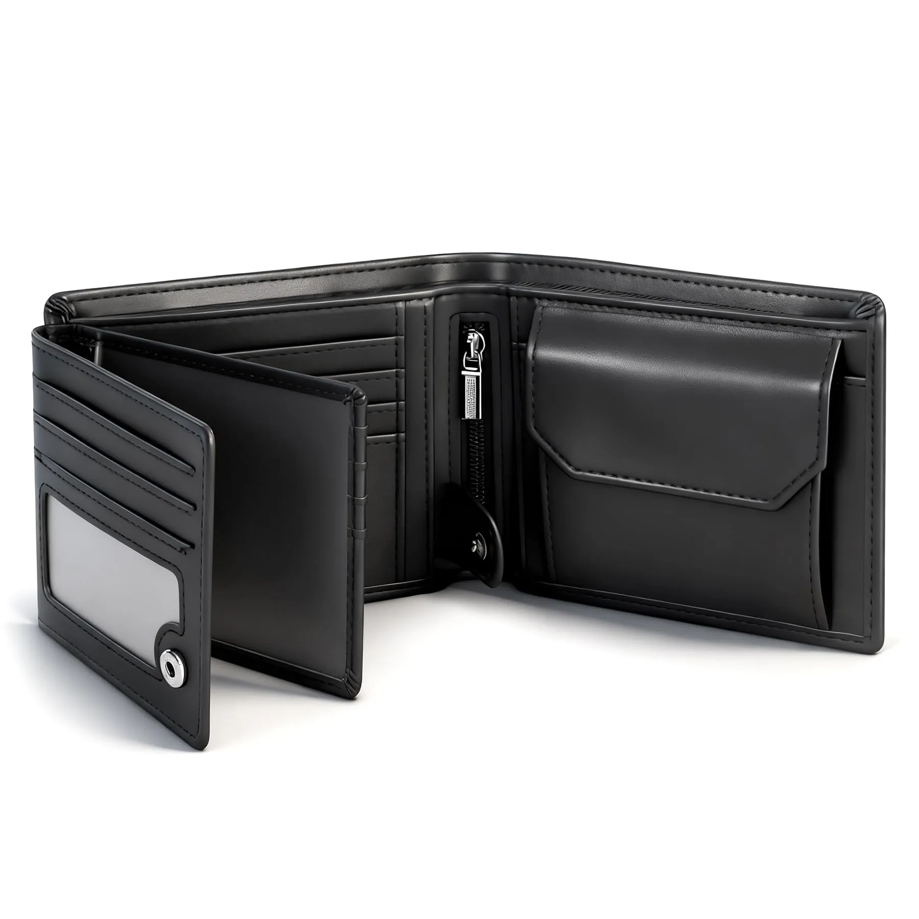 TEEHON Portafoglio Uomo Slim in Pelle in Microfibra RFID Blocking, 13 Porta Carte, ID Window, Scomparti per Banconote - Nero - immagine 1