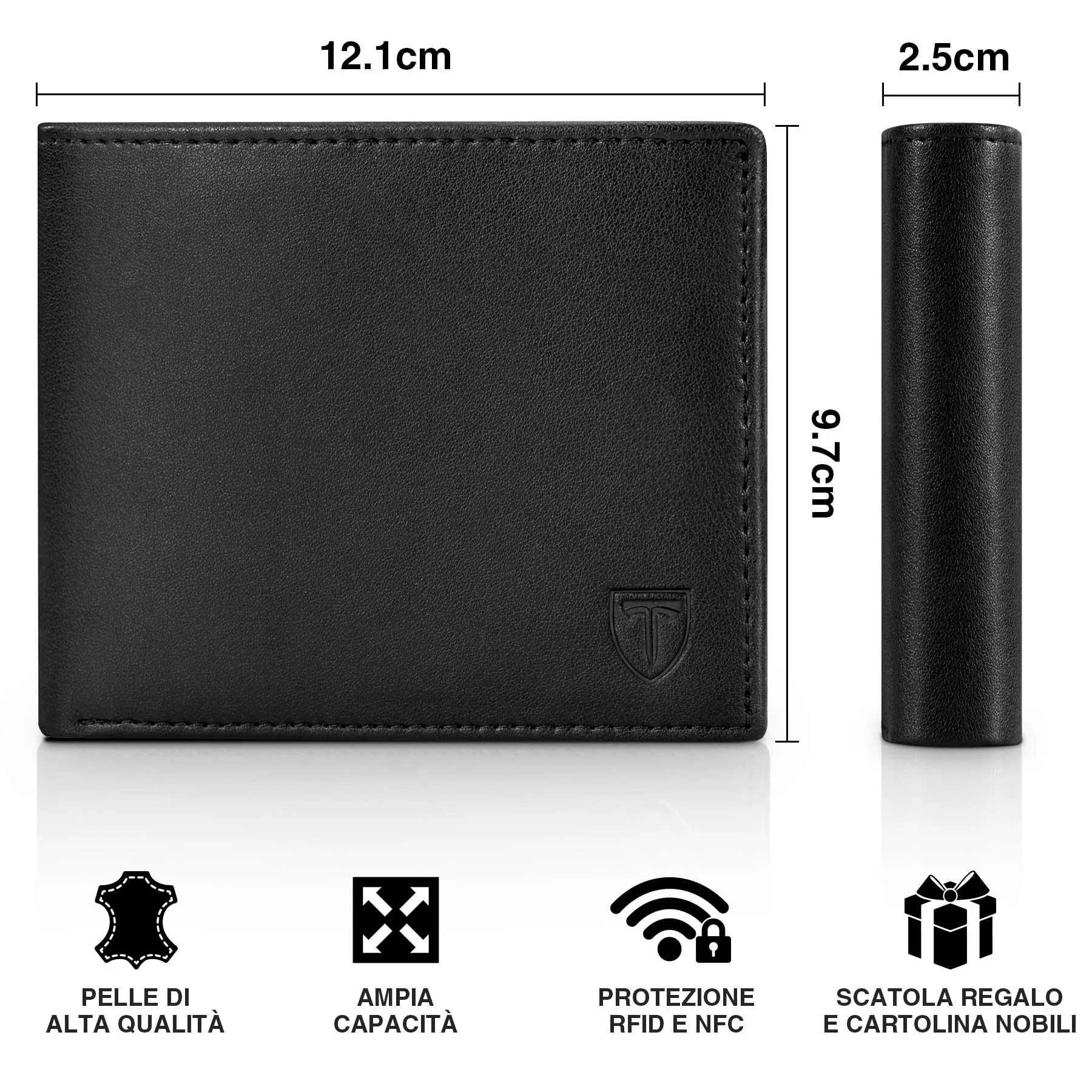 TEEHON Portafoglio Uomo Slim in Pelle in Microfibra RFID Blocking, 13 Porta Carte, ID Window, Scomparti per Banconote - Nero - immagine 4
