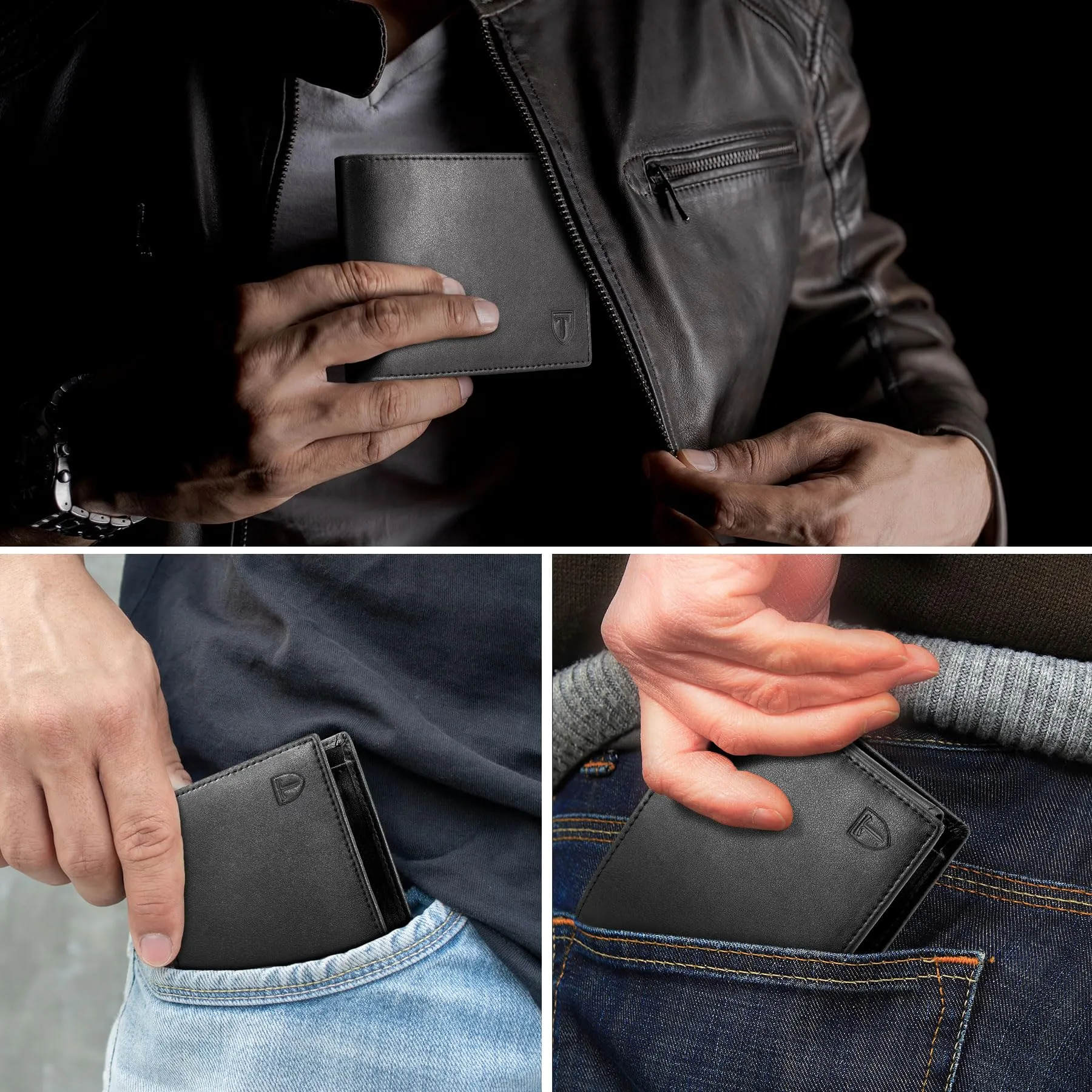 TEEHON Portafoglio Uomo Slim in Pelle in Microfibra RFID Blocking, 13 Porta Carte, ID Window, Scomparti per Banconote - Nero - immagine 5