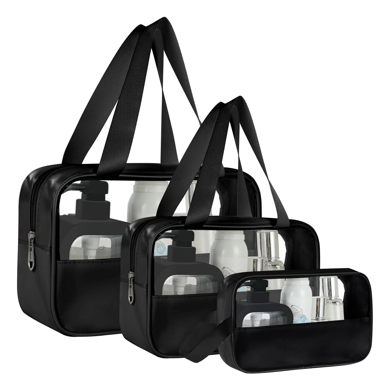 Aucuu Set di 3 Borse da Toilette Trasparenti in PVC Impermeabili per Cosmetici e Viaggio - immagine 1