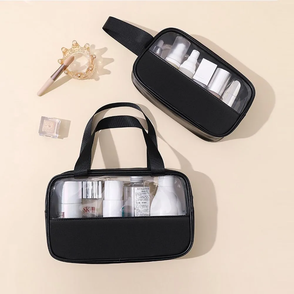 Aucuu Set di 3 Borse da Toilette Trasparenti in PVC Impermeabili per Cosmetici e Viaggio - immagine 2