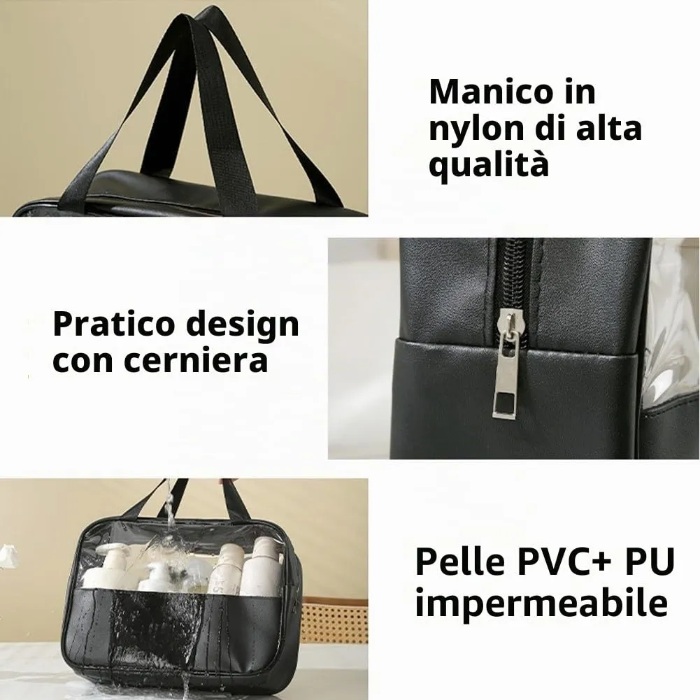 Aucuu Set di 3 Borse da Toilette Trasparenti in PVC Impermeabili per Cosmetici e Viaggio - immagine 4