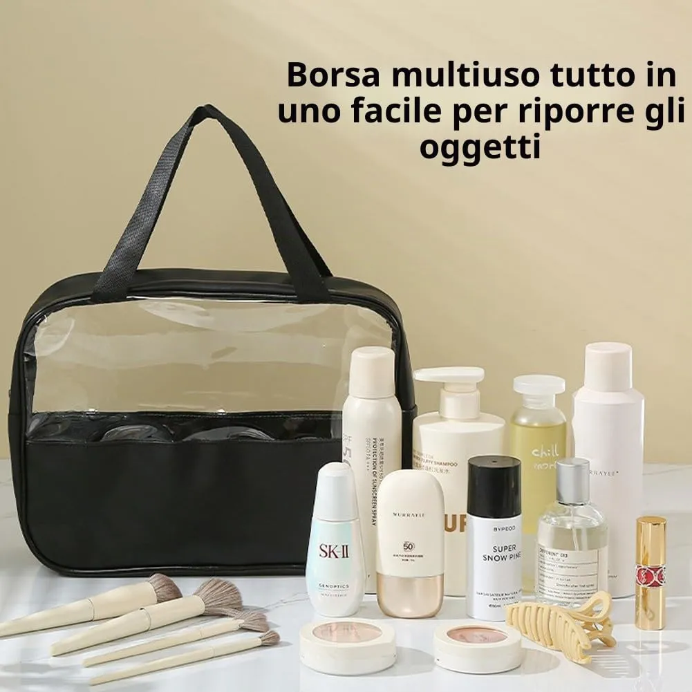 Aucuu Set di 3 Borse da Toilette Trasparenti in PVC Impermeabili per Cosmetici e Viaggio - immagine 5