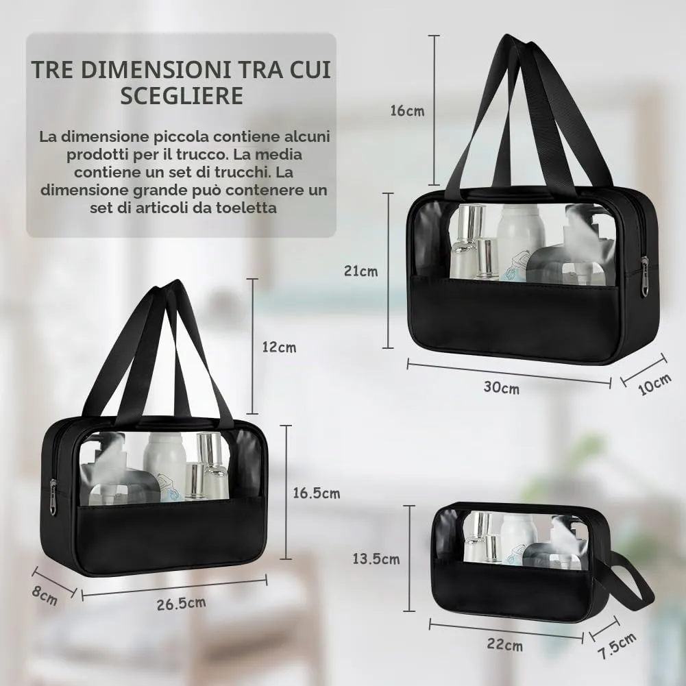Aucuu Set di 3 Borse da Toilette Trasparenti in PVC Impermeabili per Cosmetici e Viaggio - immagine 6