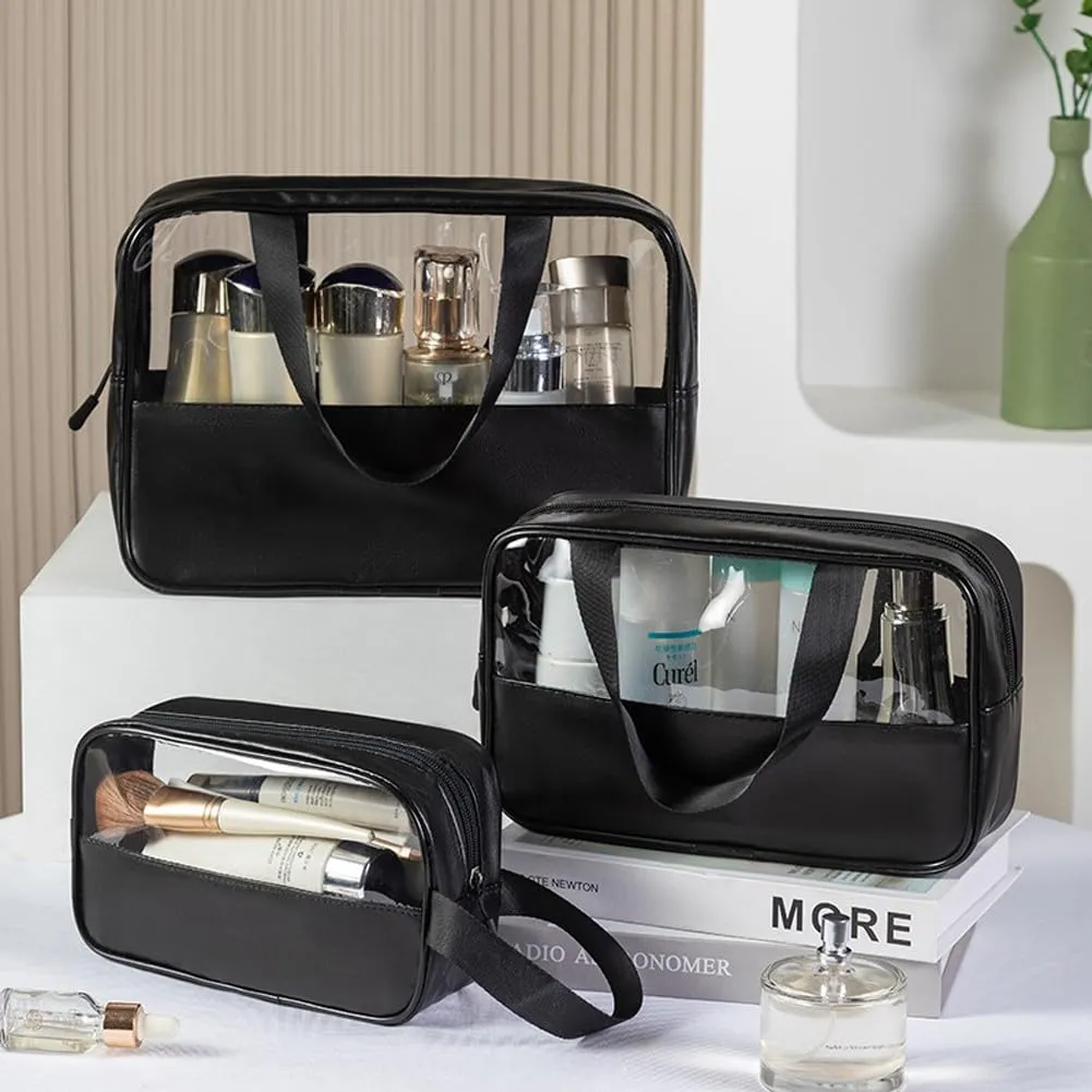 Aucuu Set di 3 Borse da Toilette Trasparenti in PVC Impermeabili per Cosmetici e Viaggio - immagine 7