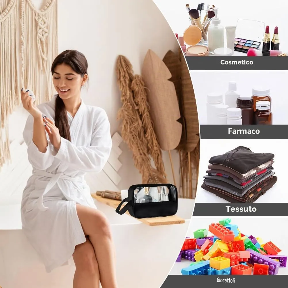 Aucuu Set di 3 Borse da Toilette Trasparenti in PVC Impermeabili per Cosmetici e Viaggio - immagine 9