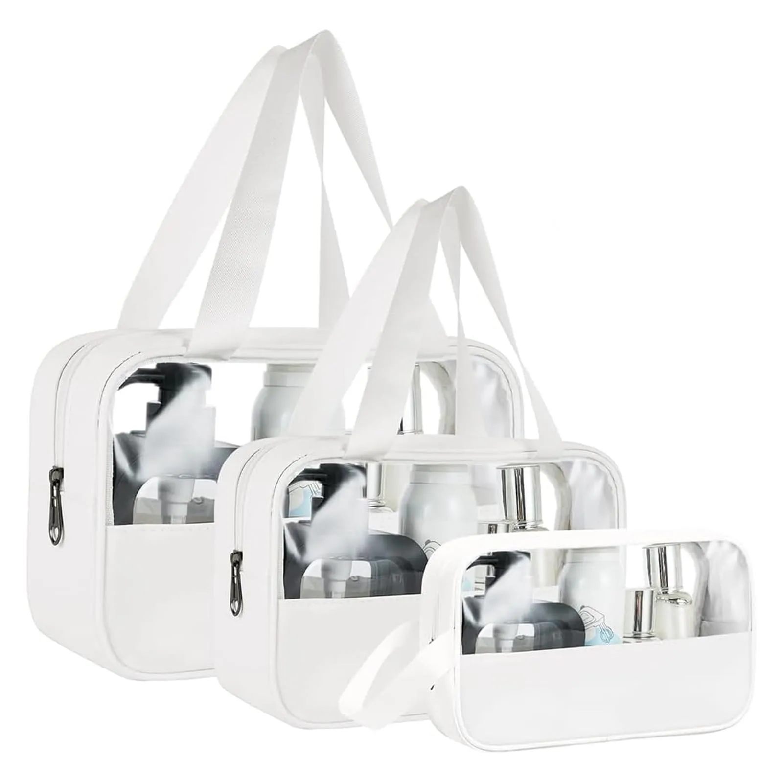 Aucuu Borse da Toilette Trasparenti in PVC, Set di 3 Pezzi, Beauty Case Impermeabile per Viaggio e Cosmetici - immagine 1
