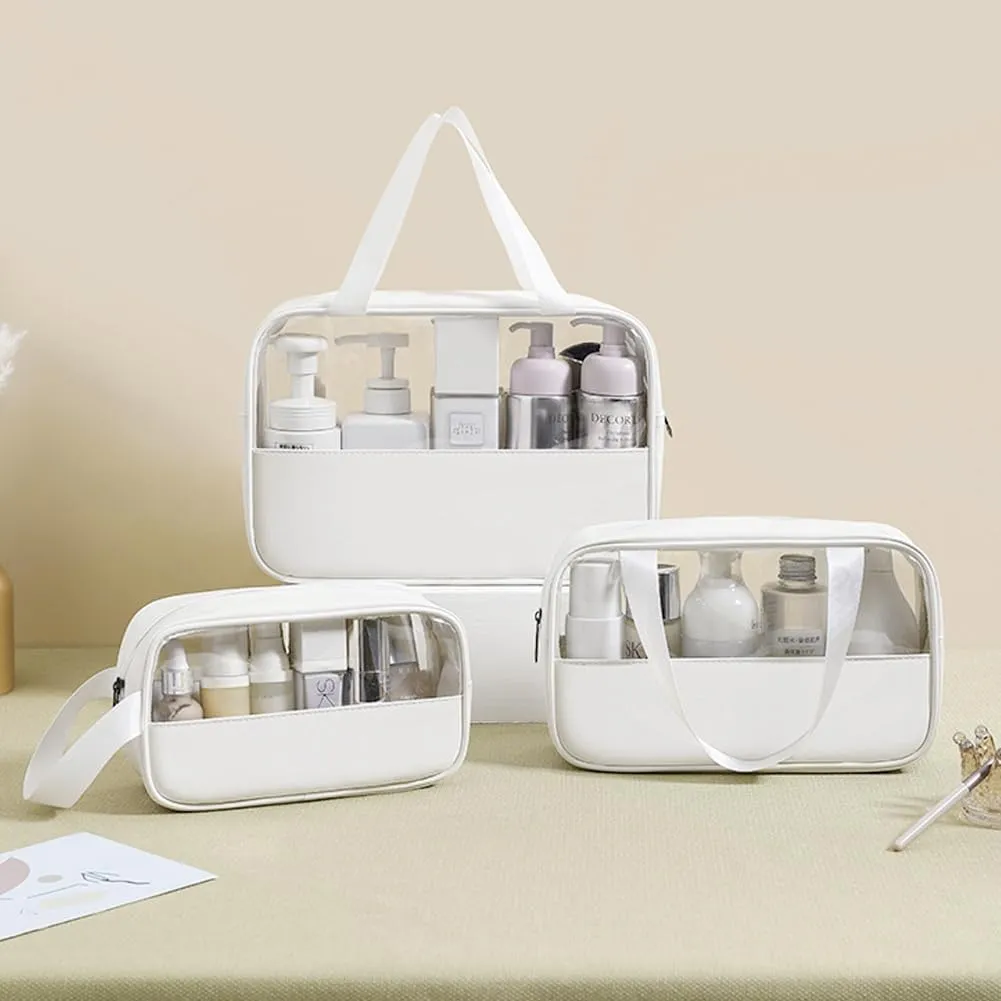 Aucuu Borse da Toilette Trasparenti in PVC, Set di 3 Pezzi, Beauty Case Impermeabile per Viaggio e Cosmetici - immagine 2