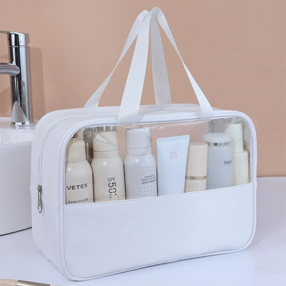 Aucuu Borse da Toilette Trasparenti in PVC, Set di 3 Pezzi, Beauty Case Impermeabile per Viaggio e Cosmetici - immagine 3