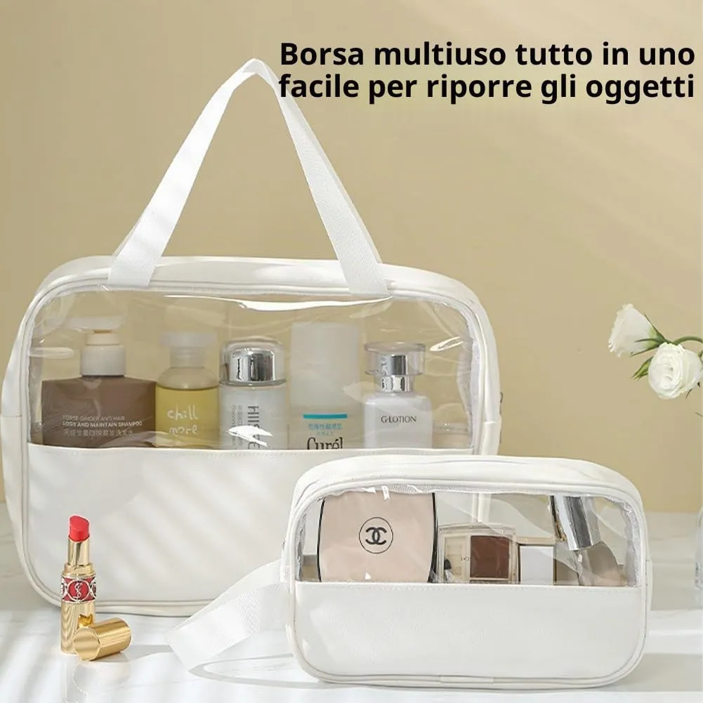 Aucuu Borse da Toilette Trasparenti in PVC, Set di 3 Pezzi, Beauty Case Impermeabile per Viaggio e Cosmetici - immagine 5