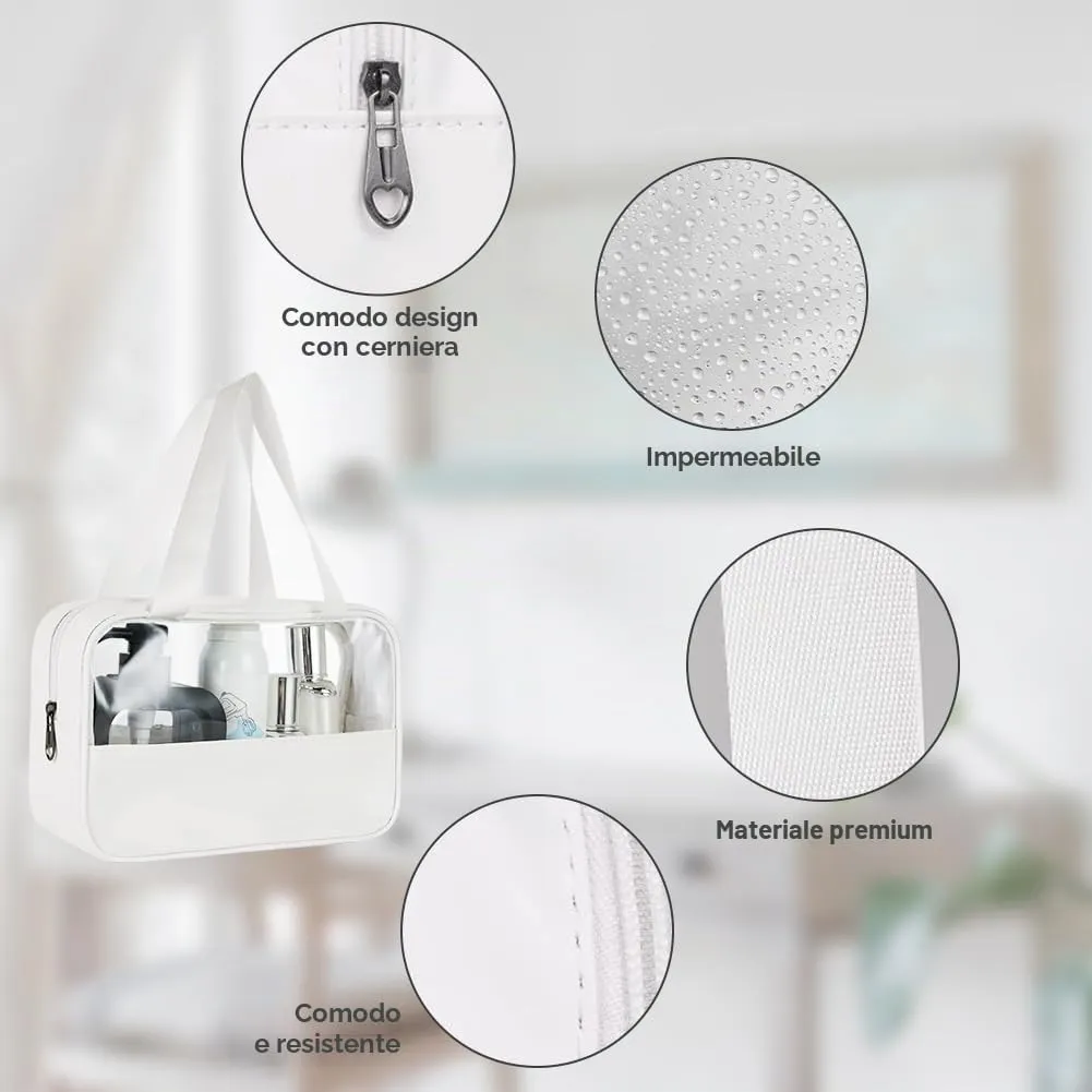 Aucuu Borse da Toilette Trasparenti in PVC, Set di 3 Pezzi, Beauty Case Impermeabile per Viaggio e Cosmetici - immagine 7
