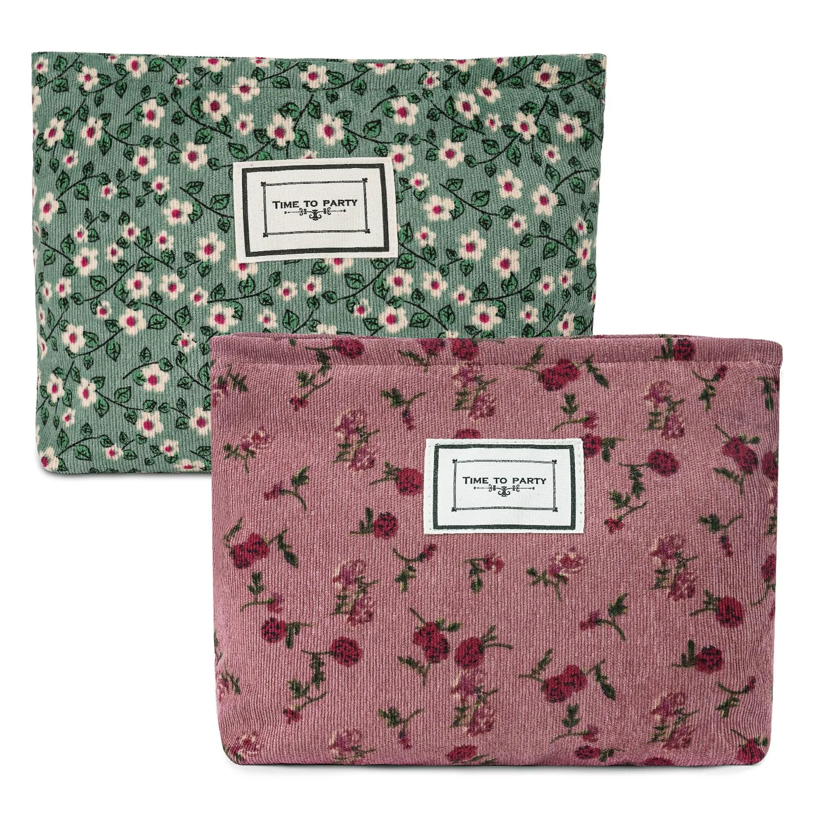 Aucuu Beauty Case da Viaggio 2 in 1 Borsa per Cosmetici in Velluto a Coste con Motivo Floreale - immagine 1