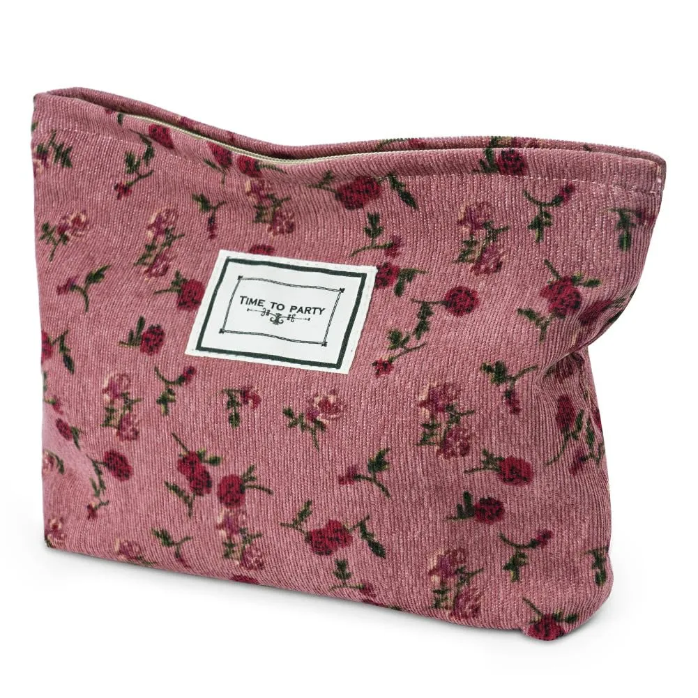 Aucuu Beauty Case da Viaggio in Velluto a Coste con Motivo Floreale per Cosmetici e Trucchi - immagine 1