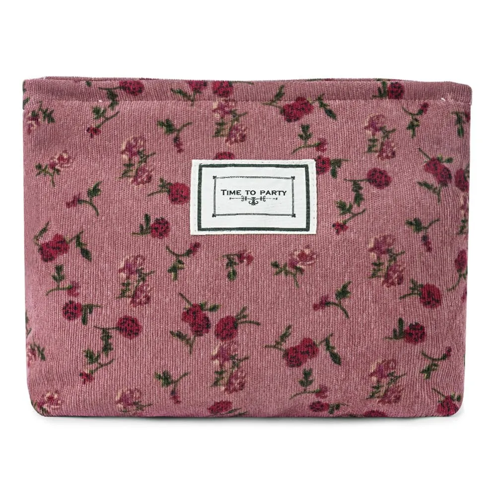 Aucuu Beauty Case da Viaggio in Velluto a Coste con Motivo Floreale per Cosmetici e Trucchi - immagine 9