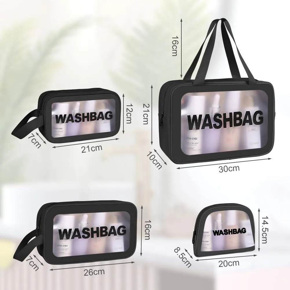 Aucuu Borse da Toilette Trasparenti in PVC e PU, Set da 4 Pezzi, Impermeabili e da Viaggio - immagine 2