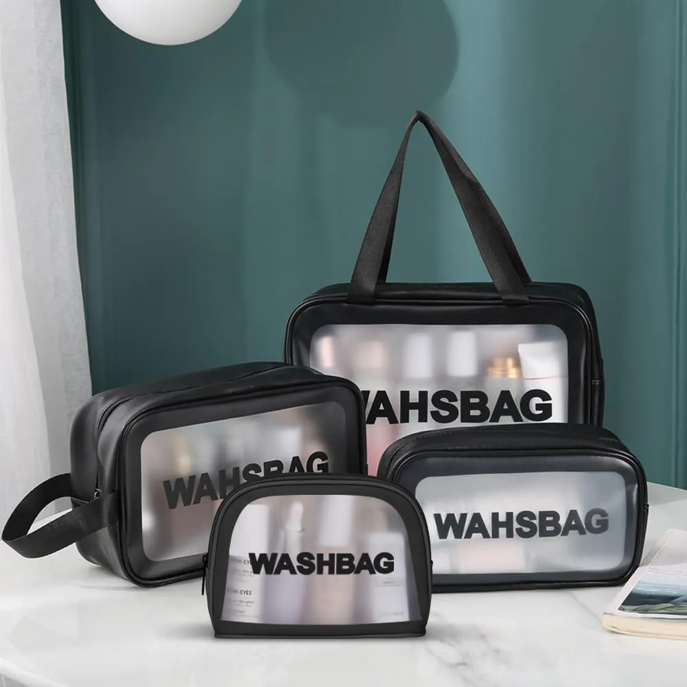 Aucuu Borse da Toilette Trasparenti in PVC e PU, Set da 4 Pezzi, Impermeabili e da Viaggio - immagine 4