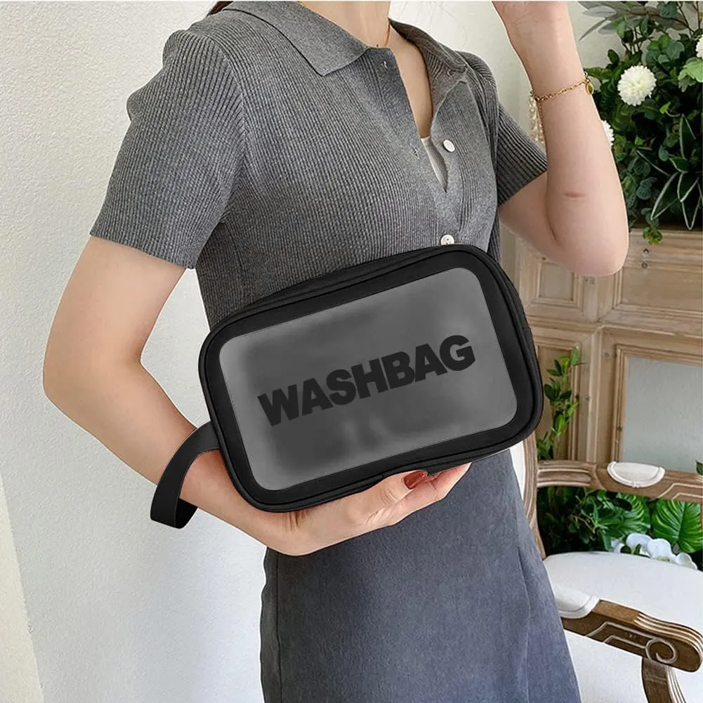 Aucuu Borse da Toilette Trasparenti in PVC e PU, Set da 4 Pezzi, Impermeabili e da Viaggio - immagine 5