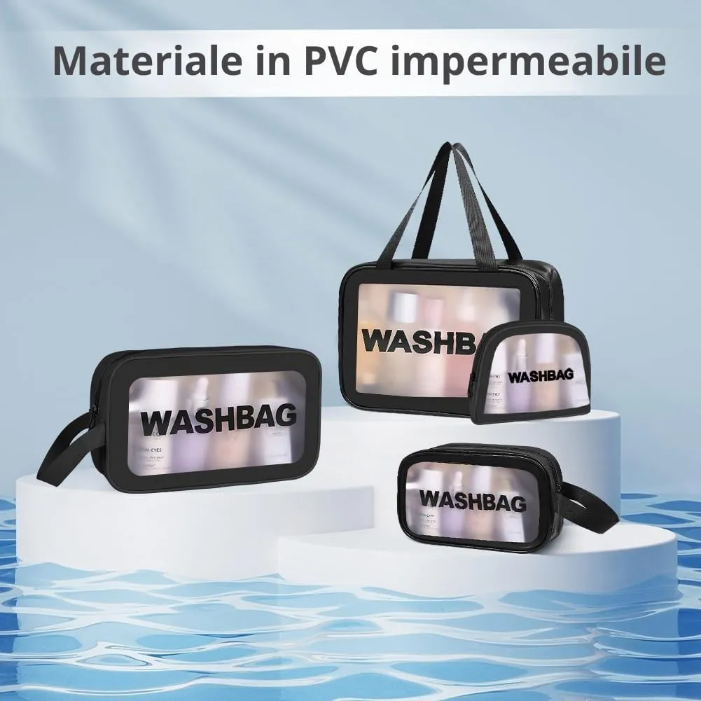Aucuu Borse da Toilette Trasparenti in PVC e PU, Set da 4 Pezzi, Impermeabili e da Viaggio - immagine 6