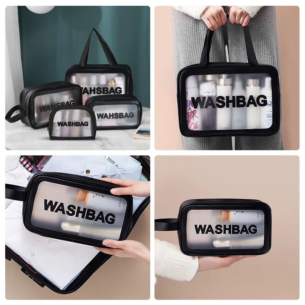 Aucuu Borse da Toilette Trasparenti in PVC e PU, Set da 4 Pezzi, Impermeabili e da Viaggio - immagine 7