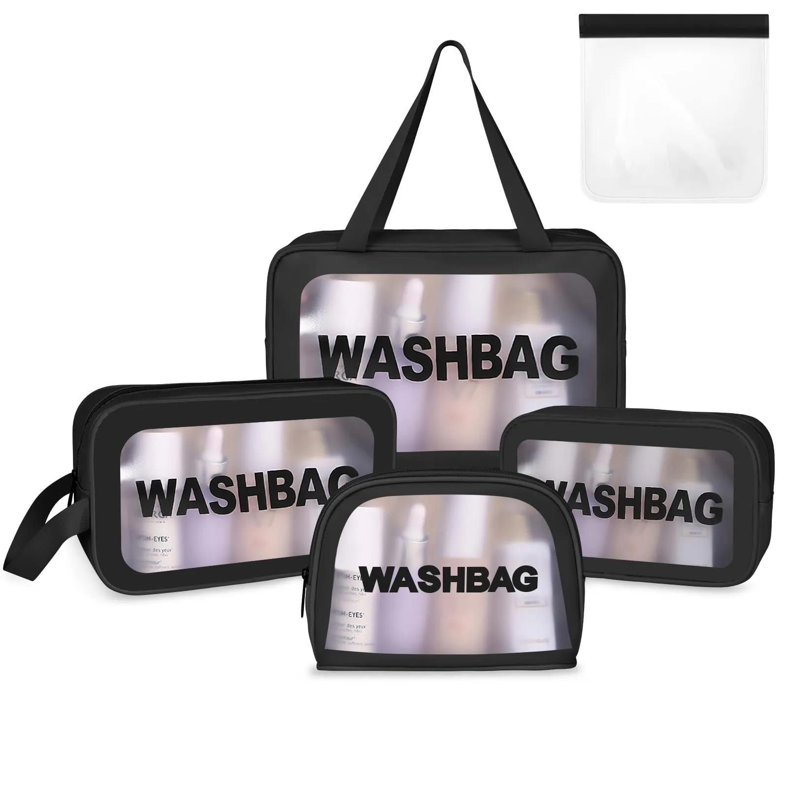 Aucuu Borse da Toilette Trasparenti in PVC e PU, Set da 4 Pezzi, Impermeabili e da Viaggio - immagine 9