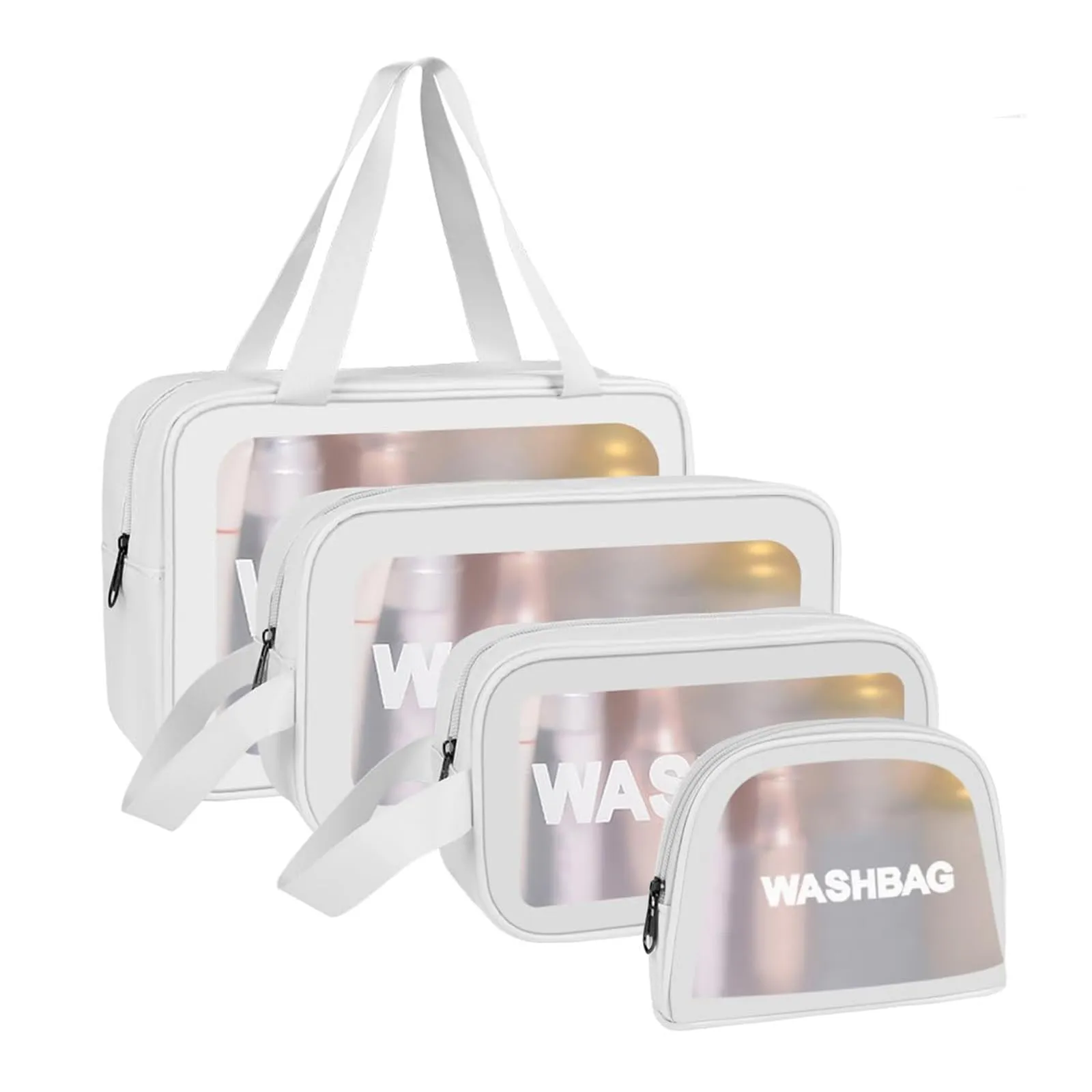 Aucuu Borse da Toilette Trasparenti in PVC, Set da 4 Pezzi, Beauty Case Impermeabile per Viaggio e Cosmetici - immagine 1