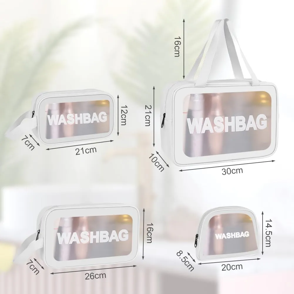 Aucuu Borse da Toilette Trasparenti in PVC, Set da 4 Pezzi, Beauty Case Impermeabile per Viaggio e Cosmetici - immagine 2