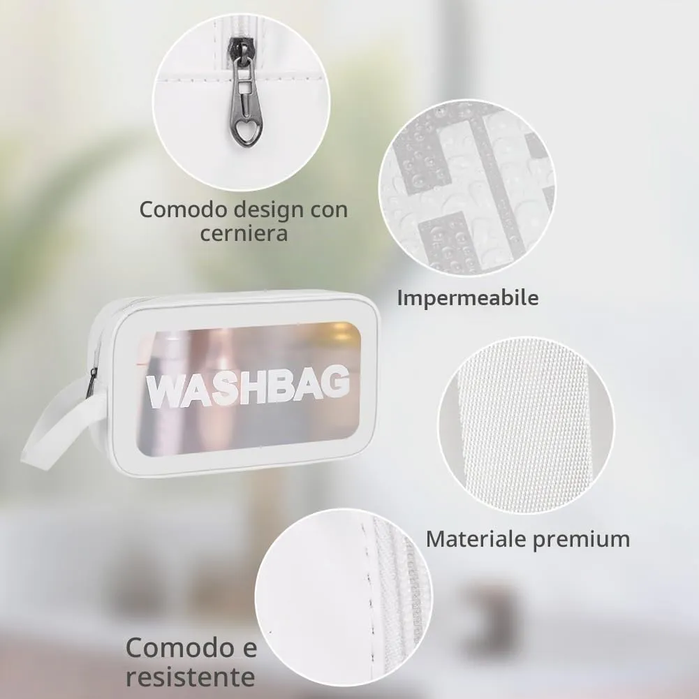 Aucuu Borse da Toilette Trasparenti in PVC, Set da 4 Pezzi, Beauty Case Impermeabile per Viaggio e Cosmetici - immagine 3